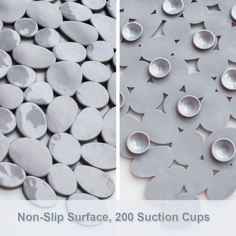 SONGZIMING Pebble Bath Mat 35x16 Inches for Bathtub to Non Slip in Shower with Drain Holes, Suction Cups (Grey) - Image 2